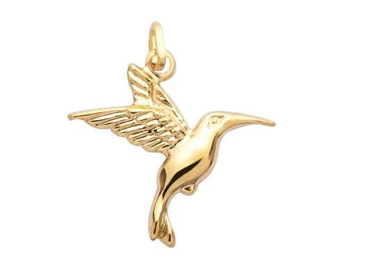 Pendentif oiseau colibri en relief estampé en or jaune 18 carats, dimensions 20x19 mm, bijou animalier pour homme et femme.