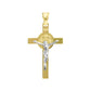 Pendentif croix de Saint Benoît en or jaune 18 carats avec Christ crucifié en or blanc et médaille gravée.