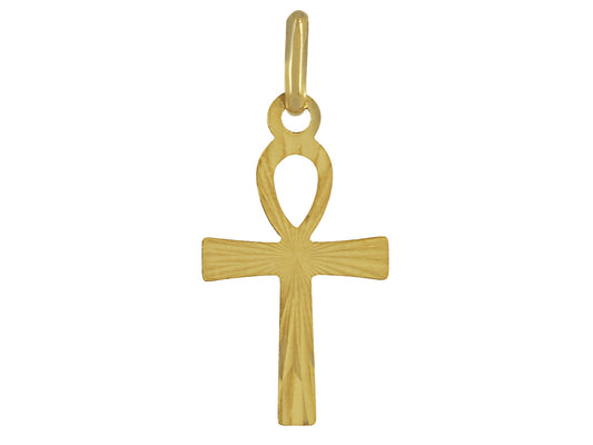 Pendentif croix égyptienne Ankh en or jaune 18 carats massif, finition ciselée brillante, symbole croix de vie.