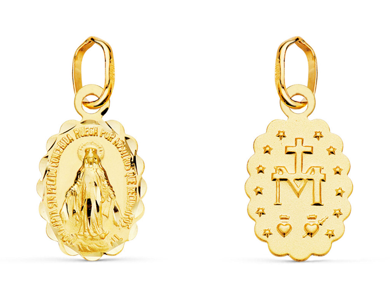 Médaille de la Vierge Miraculeuse en or 18 carats, double face avec bords ciselés.