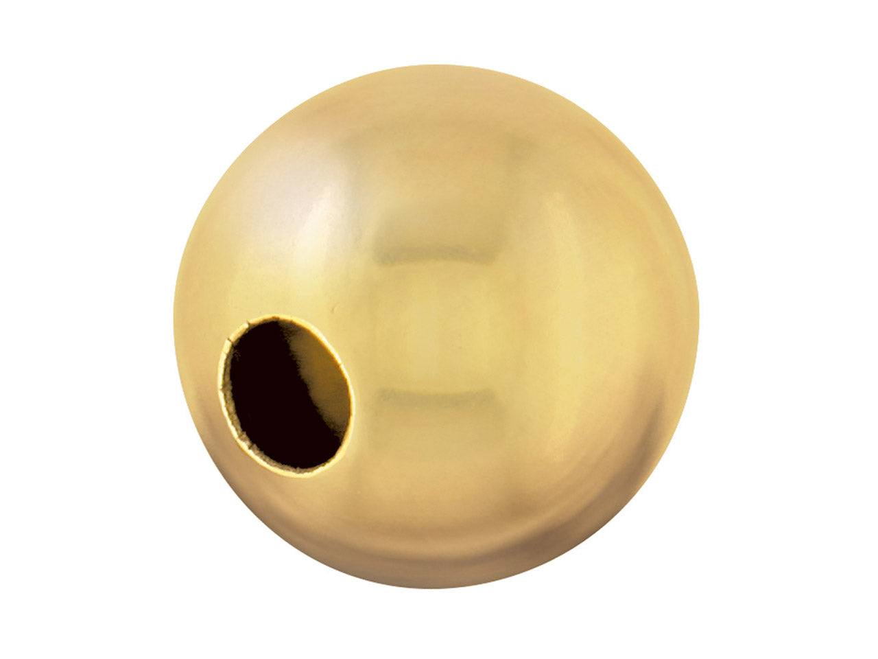 Perle en or jaune 9 carats (375/1000) de forme boule lisse avec deux trous pour l'enfilage de bijoux.
