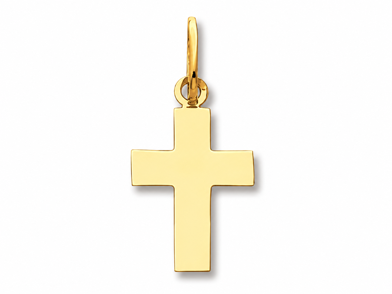  Petite croix plate en or jaune 18 carats massif poli brillant avec bélière ovale.
