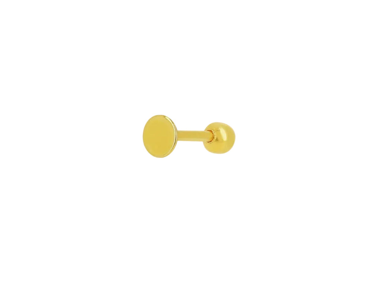 Piercing labret lèvre en or jaune 18 carats massif avec tige droite et boule de 3,4mm polie.